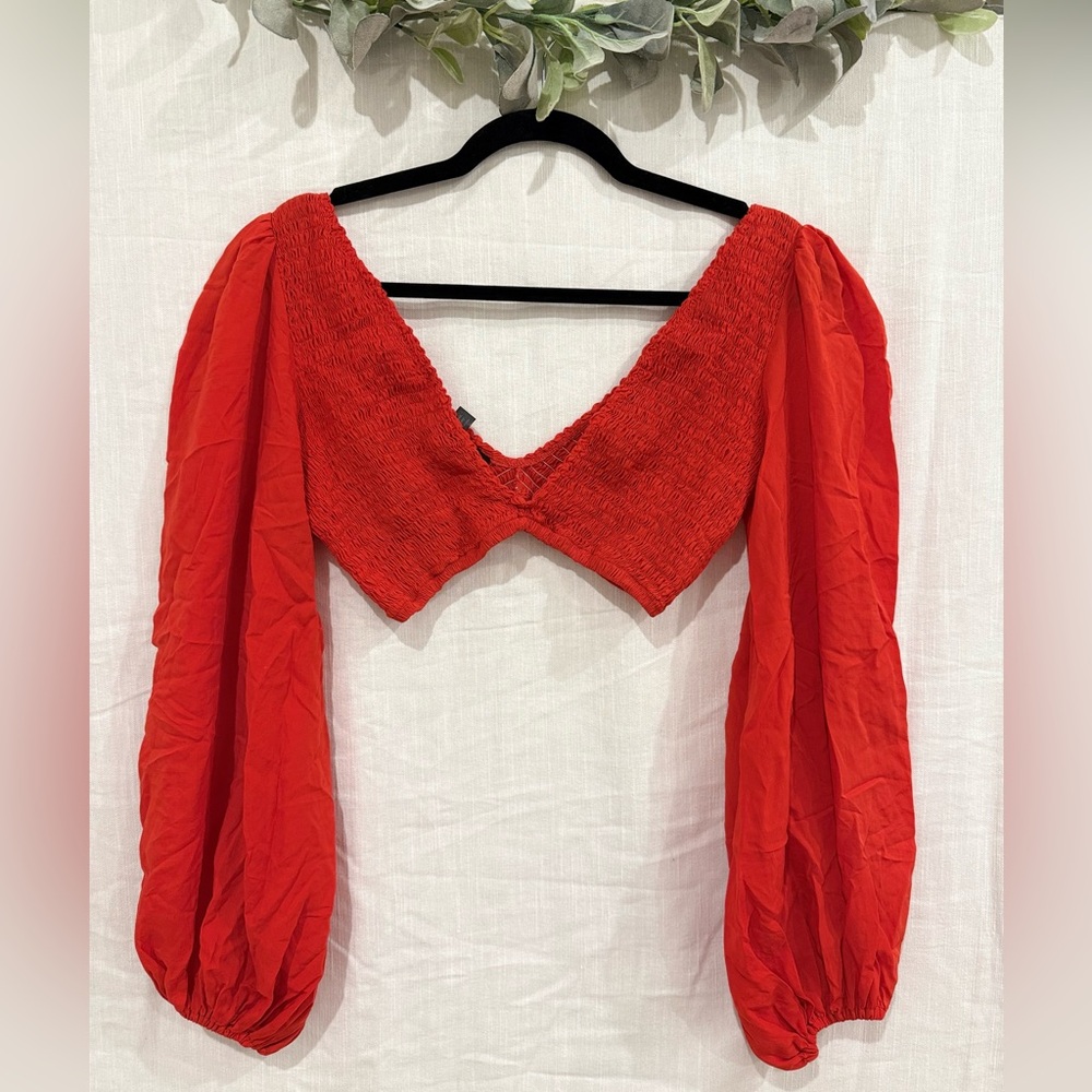Indah Vibrant Red Smocked Blouse